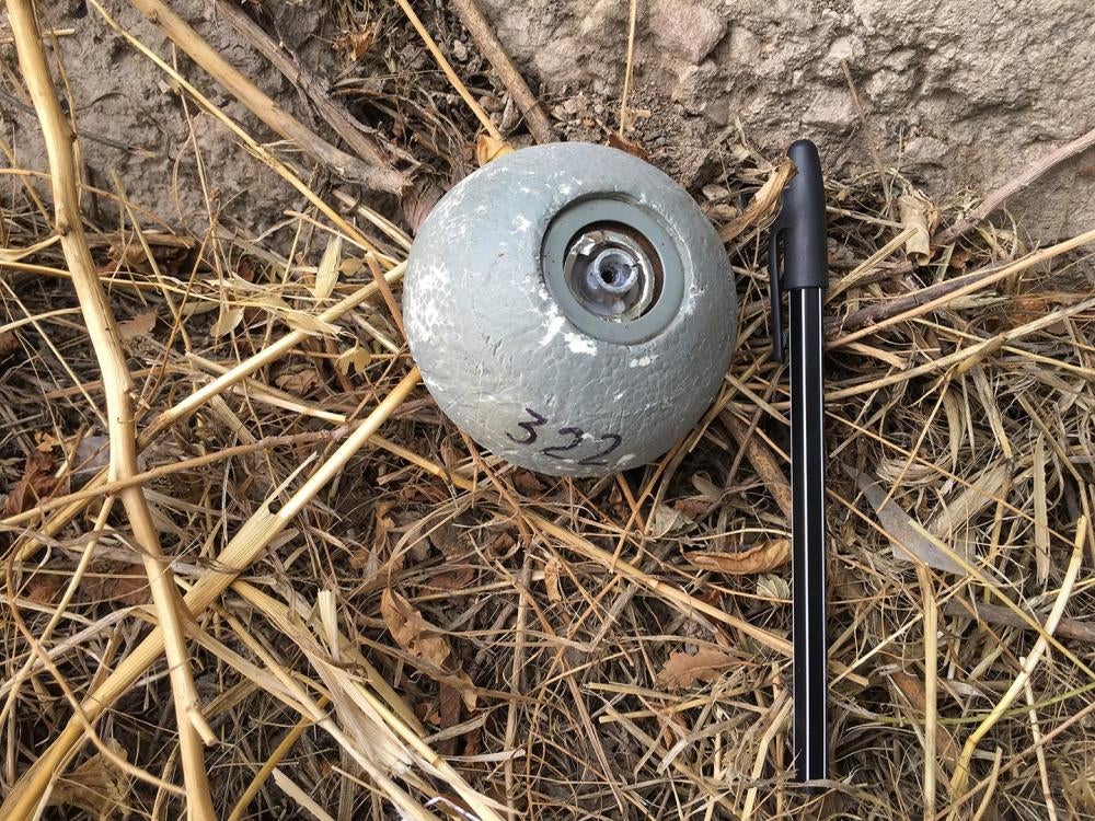Remnant of a hand-thrown stun grenade used as part of the police’s violent dispersal of protestors in the Erebuni district of Yerevan on July 29, 2016. 