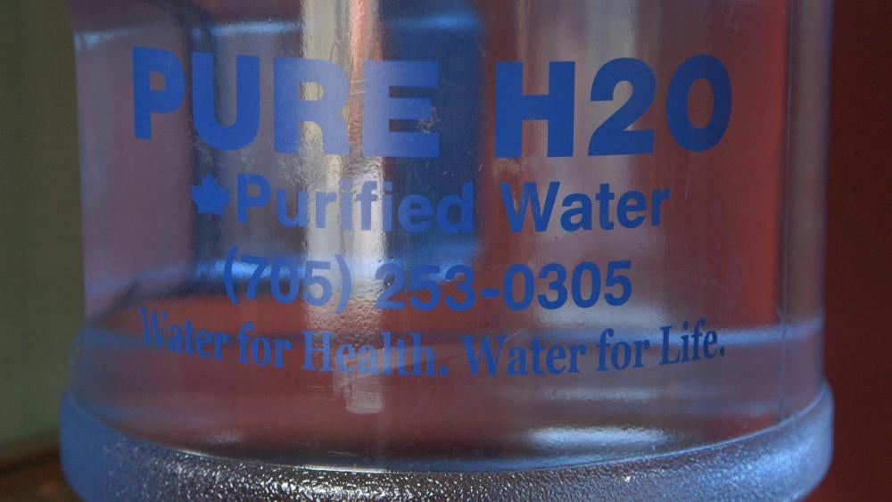 A water jug in the home of a resident of Batchewana First Nation, Ontario, Canada. Water on First Nations reserves is contaminated, inadequately treated or hard to access. May 14, 2016. Video Still (c) 2016 Human Rights Watch