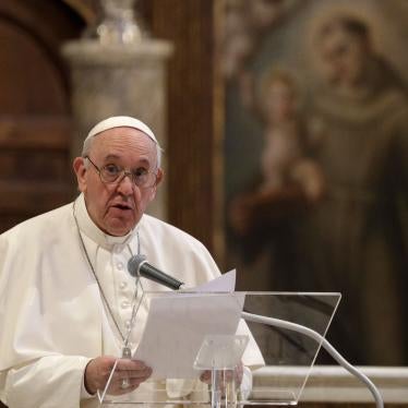 Pope Francis attends a inter-religious ceremony for peace in the Basilica of Santa Maria in Aracoeli, in Rome, October 20, 2020. 