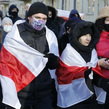 Young demonstrators during an opposition rally to protest the official presidential election results in Minsk, Belarus, 6 December 2020.