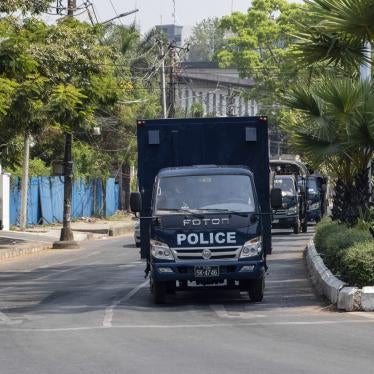 Police car is seen on a street during the military coup demonstration.