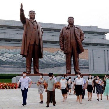 Visitors pay homage to the late North Korean leaders Kim Il Sung and Kim Jong Il ahead of the 27th anniversary of the death of Kim Il Sung, in Pyongyang, North Korea, on July 7, 2021. 