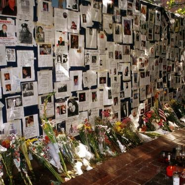 Bellevue Hospital memorial to victims of the World Trade Center attacks in New York, September 19, 2001. 