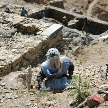 Clearance operator from the Halo Trust clearing a steep, rocky hillside in Afghanistan.