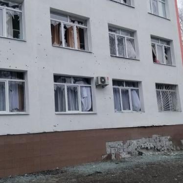 Damage from a cluster munition attack outside the Central City Hospital in Vuhledar.