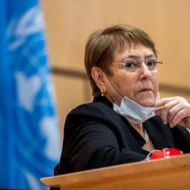 High Commissioner for Human Rights Michelle Bachelet attends a meeting of the Human Rights Council of the United Nations in Geneva, Switzerland, Wednesday, June 17, 2020.