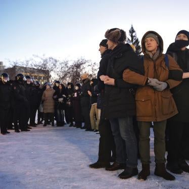 Russian demonstrators attend a protest against the war in Ukraine, in Lenin Square, Novosibirsk on March 2, 2022.