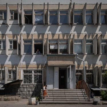 An entrance to the FRISPA center where most Romani refugees from Ukraine are accommodated.