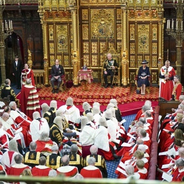 Prince Charles reads the Queen's speech next to her crown during the State Opening of Parliament, at the Palace of Westminster