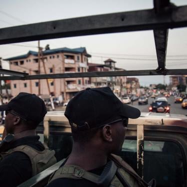 Soldiers of the 21st Motorized Infantry Brigade patrol in the streets of Buea, South-West Region of Cameroon on April 26, 2018. 