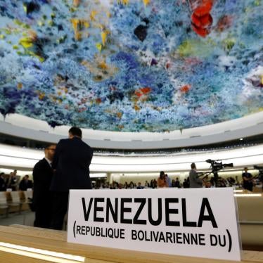 Placa con el nombre sobre el escritorio de Venezuela en el Consejo de Derechos Humanos en Ginebra, Suiza. A Venezuela se le negó otro mandato en el consejo el 11 de octubre de 2022.