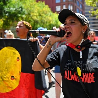 Indigenous people take part in an "Invasion Day" protest on Australia Day in Sydney.