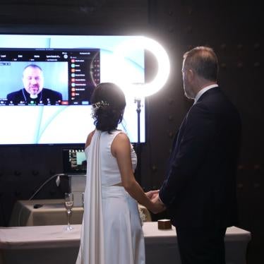 Khalil Rizkallah and Nada Nehme during their online civil marriage ceremony in Lebanon.