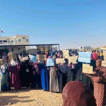 A group of Sudanese women protesting the new visa restrictions in front of Egypt’s consulate in Wadi Halfa, Sudan, June 21, 2023.