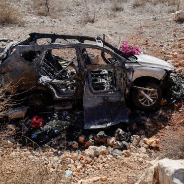 The car that three girls and their grandmother were killed in during an Israeli airstrike in the outskirts of the southern town of Aynata, Lebanon, November 6, 2023.