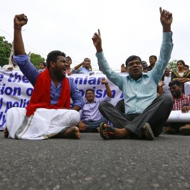 Activists call for the release of Tamils held under the Prevention of Terrorism Act in Jaffna, northern Sri Lanka, October 13, 2017. 