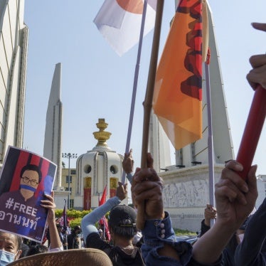 Protesters demonstrate against the detention of four democracy activists under the lese majeste (insulting the monarchy) law, Bangkok, Thailand, March 7, 2021.