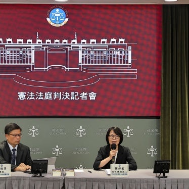 Members of the Taiwan Constitutional Court hold a press conference after the ruling on the constitutionality of the death penalty in a case brought by people currently on death row, in Taipei, Taiwan, September 20, 2024.