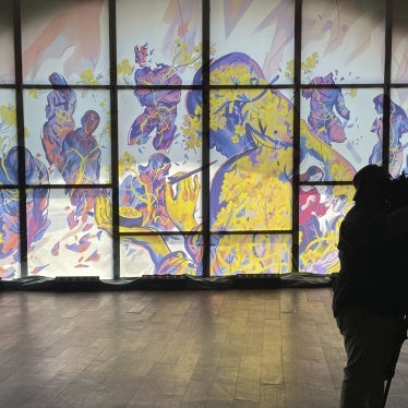 Artwork by the Ukrainian artist Julia Tveritina to raise awareness for the victims of sexual violence, at an art center in Kyiv, Ukraine, June 19, 2024. 