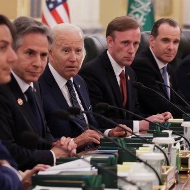 U.S. President Joe Biden (C) and Secretary of State Antony Blinken (C-L) in a meeting with Saudi Crown Prince Mohammed bin Salman, at Al Salam Royal Palace, in Jeddah, Saudi Arabia, July 15, 2022.