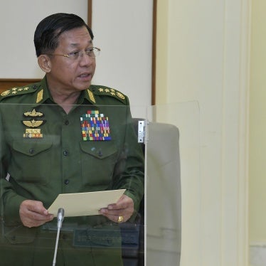 Sr. Gen. Min Aung Hlaing during the National Defense and Security Council meeting in Naypyidaw, Myanmar, January 31, 2023.