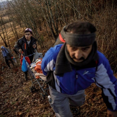 A family walking through a forest