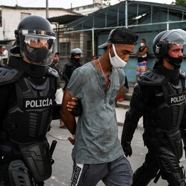 A man is arrested during a demonstration against the government of President Miguel Diaz-Canel in Havana.