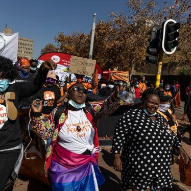 Sex workers and supporters attend a march calling for decriminalization of sex work in Johannesburg, South Africa, May 27, 2021.