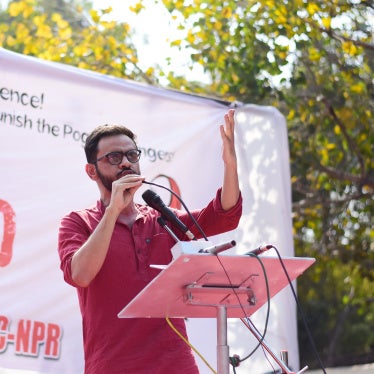 Prominent student activist Umar Khalid speaks during a protest against sectarian violence, the Citizenship Amendment Act and the National Register of Citizens on March 3, 2020 in Dehli, India.