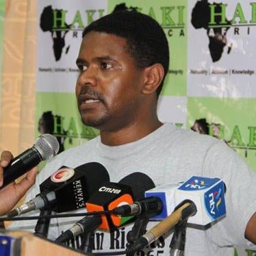 Hussein Khalid, director of Haki Africa, being interviewed on International Human Rights Day, December 10, 2014.