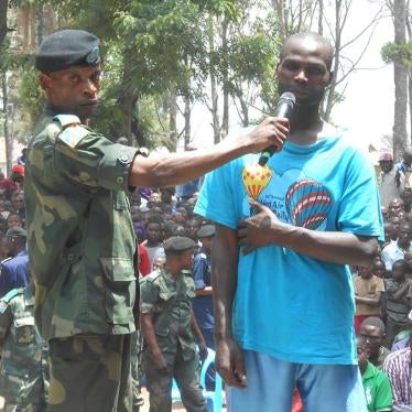 Jean Emmanuel Biriko (right), also known as Manoti, on trial for his alleged role in kidnappings in Rutshuru territory, eastern Democratic Republic of Congo. He was convicted and sentenced to death in May 2015. Kidnappings continued in the area after his 
