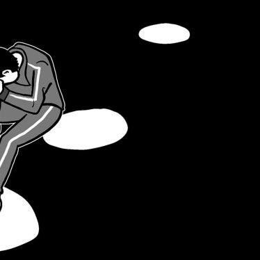 manga drawing by Taiji Utagawa of a transgender man with head down in the dark with three white spots leading into the distance 