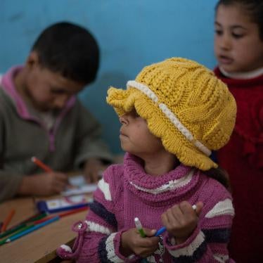 Syrian refugee children sit in a classroom in a non-formal school in the Bekaa Valley. 
