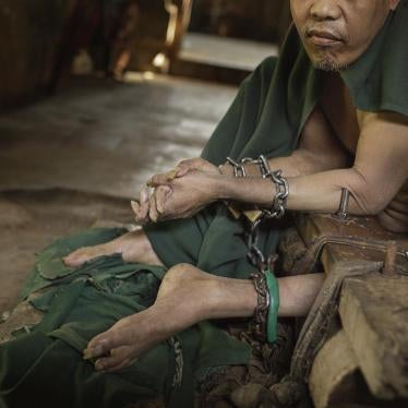 This man lived shackled in stocks, a traditional form of pasung, for nine years in a back room in his family’s home in Cianjur in West Java. When he was released, his legs had atrophied from disuse.