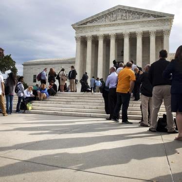 People line up outside of the Supreme Court in Washington, Tuesday, Oct. 13, 2015, as Justices began to discuss Montgomery v. Louisiana.
