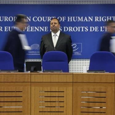 Judges of the European Court of Human Rights arrive in the courtroom at the start of a hearing at the European Court of Human Rights in Strasbourg