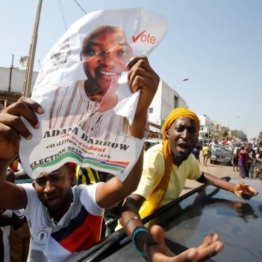 Supporters of president-elect Adama Barrow celebrate Barrow's election victory in Banjul, Gambia, December 2, 2016. 