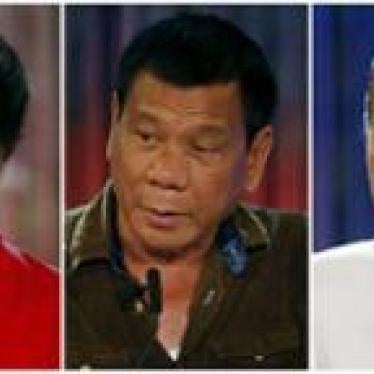 Philippine presidential candidates Vice-President Jejomar Binay, Senator Miriam Santiago, Mayor Rodrigo Duterte, Senator Grace Poe, and Interior Secretary Mar Roxas speak during a presidential debate on April 24, 2016. 