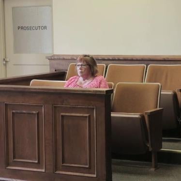 Lindy Lou Wells in the same jury box seat where she sat for the Bobby Wilcher death penalty trial. 