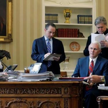 U.S. President Donald Trump speaks by phone with Russia's President Vladimir Putin in the Oval Office at the White House in Washington D.C., January 28, 2017. © 2017 Reuters