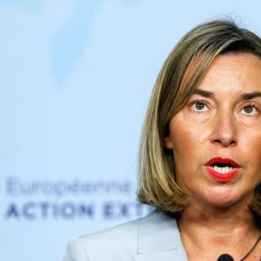 European Union's foreign policy chief Federica Mogherini briefs the media after meeting Iran's Foreign Minister Mohammad Javad Zarif (unseen) in Brussels, Belgium January 11, 2018.