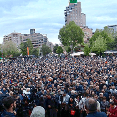 Protest against Armenia's ruling Republican party's nomination of former President Serzh Sarksyan as its candidate for prime minister, in Yerevan, Armenia April 13, 2018.