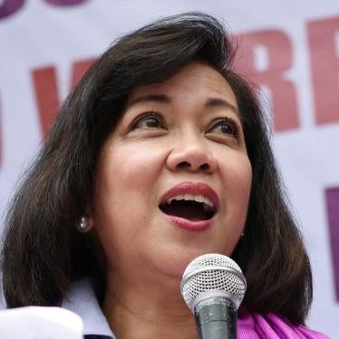 Ousted Philippine Supreme Court Justice Maria Lourdes Sereno speaks to supporters at a rally outside the Supreme Court building on Taft Avenue, metro Manila, Philippines May 11, 2018.