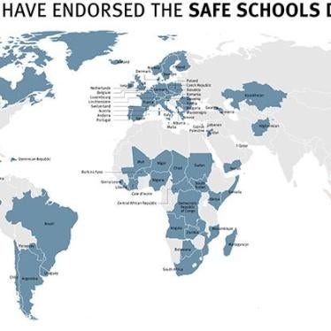 A map depicting the 75 countries around the world that have endorsed the Safe Schools Declaration. 