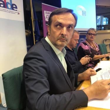 Igor Kochetkov speaking at the European Parliament about persecution of LGBT people in Chechnya. 