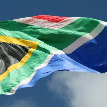 A South African flag waves above Port Elizabeth, Eastern Cape