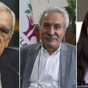 The elected mayors from the main southeastern municipalities removed by Turkey’s interior ministry on August 19, 2019; from left to right: Mardin mayor Ahmet Türk; Diyarbakır mayor Adnan Selçuk Mızraklı; Van mayor Bedia Özgökçe Ertan.